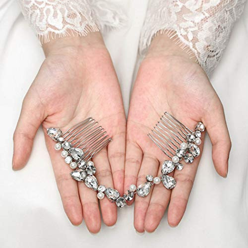 Jeairts Crystal Bridal Hair Comb Headpiece Pearl Wedding Side Combs Hair Dress Bride Headwear Hair Piece Decorative Hair Accessories for Women and Girls Silver