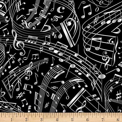 Timeless Treasures Swirling Music Notes Black Yard