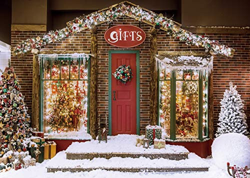 BINQOO 7x5ft Winter Photography Backdrop Merry Xmas Gifts Storefront Chris Tree Background for Photo Snow Baby Portrait Photobooth Studio Props