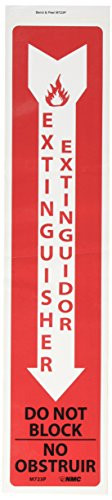 NMC M723P Bilingual Fire Sign Legend EXTINGUISHER DO NOT BLOCK 4 Length x 18 Height Pressure Sensitive Vinyl BlackWhite on Red