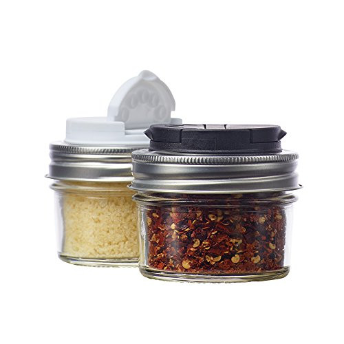 Jarware Spice Lids for Regular Mouth Mason Jars Set of 2 Black and White