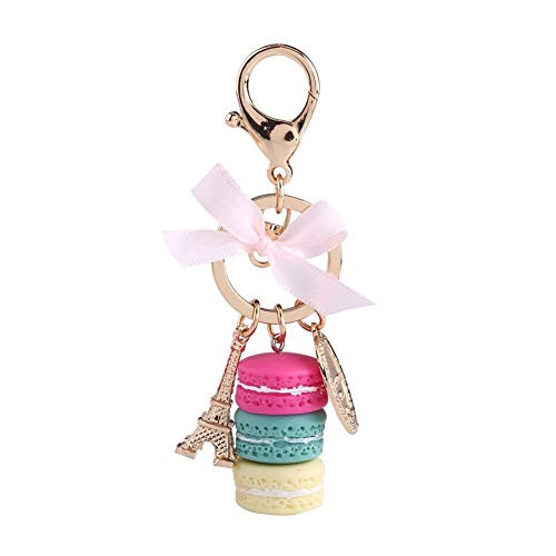 Colorful Alloy Keychain Adorable Macaroon Eiffel Tower Keyring Bag Pendant Car Charm Decoration Rose-Green-Yellow