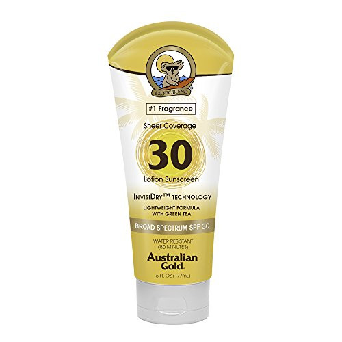 Australian Gold Sheer Coverage Sunscreen Lotion SPF 30 6 Ounce  Lightweight   Invisible Dry  Broad Spectrum  Water Resistant