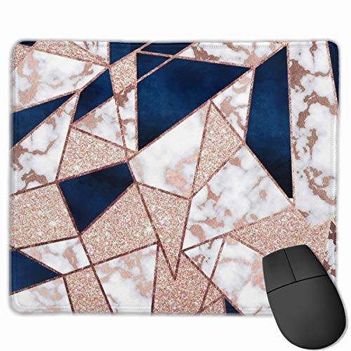 Mouse Pad with Stitched Edge Luxurious Rose Gold Glitter Geometric Marble Mouse Mat Non-Slip Rubber Base Mousepad for Laptop Computer   Pc