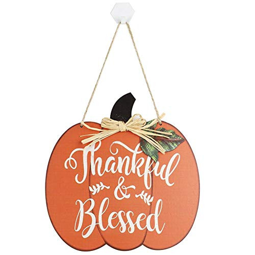 BinaryABC Thankful and Blessed Pumpkin Fall Hanging Sign for Harvest Festival Thanksgiving Home Decor