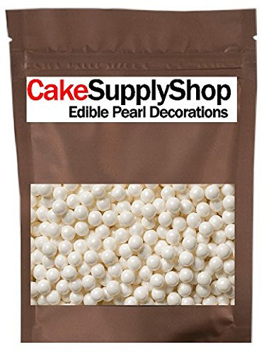 CakeSupplyShop White Pearl Candy Beads Cake and Cupcake Edible Decorations 4 oz