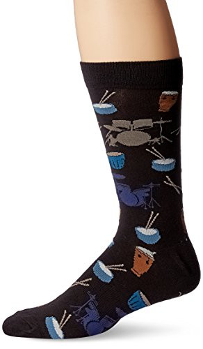 K_ Bell Mens Music to My Ears Novelty Crew Socks Drums Black Shoe Size 6-12