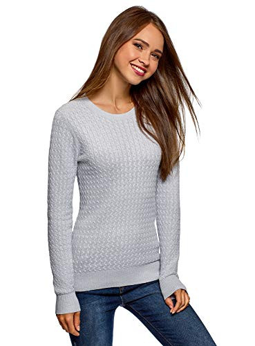 oodji Collection Womens Fine Cable Knit Pullover Grey US 8  EU 42  L