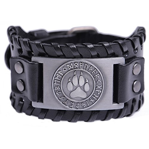 Skyrim Viking Fenrir Wolf Footprints 24 Amulet Runes Talisman Braided Wide Leather Wristband Bracelet Antique SilverBlack Skyrim Viking Fenrir Wolf Footprints 24 Amulet Runes Talisman Braided Wide Leather Wristband Bracelet Antique SilverBlack