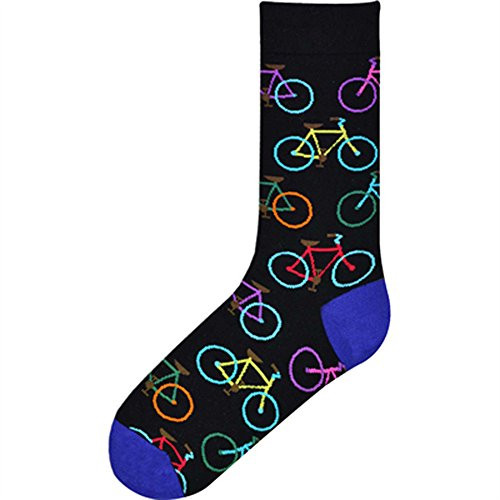 K_ Bell Mens Classics Novelty Crew Socks Bright Bikes Blue Shoe Size 6-12
