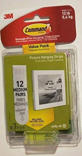 Command 17204-12LES Picture Hanging Strip WLevel 12 Pairs White Picture