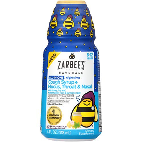 Zarbees Naturals Childrens All in One Nighttime Cough Syrup  Mucus Throat   Nasal Natural Grape Flavor 4 Ounce