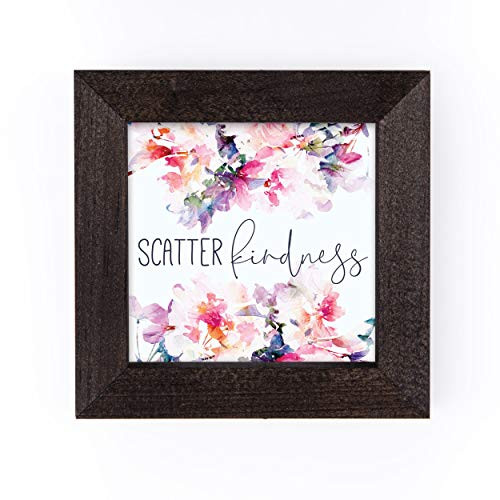 P_ Graham Dunn Scatter Kindness Floral Pink 5 x 5 Pine Wood Decorative Stormy Framed Art Sign