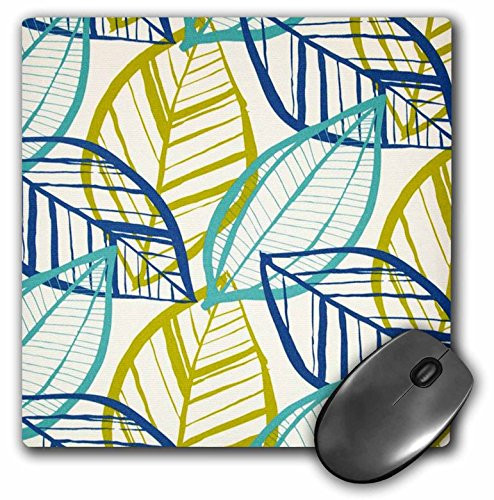 3dRose LLC 8 x 8 x 0.25 Inches Trendy Large Aqua Blue and Chartreuse Leaves Mouse Pad (mp_60509_1)
