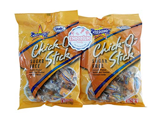 Atkinsons Sugar Free Chick O Stick Peg Bag 2 Pack - Delicious Individually Twist Wrapped Peanut Butter Nugget Candy with Refrigerator Magnet