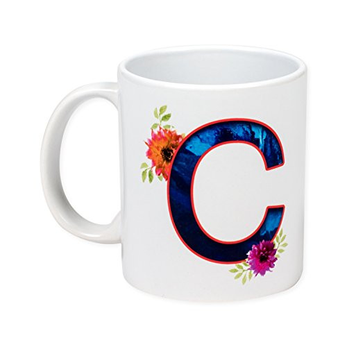 Dicksons Floral Monogram Letter C 11 Ounce Ceramic Coffee Mug