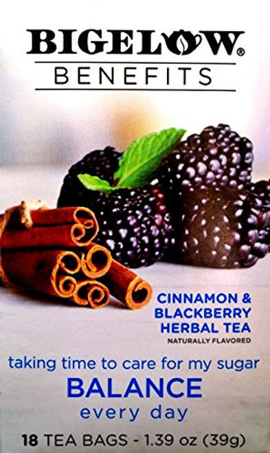 Bigelow Benefits Herbal Tea (Pack of 2) Cinnamon & Blackberry Herbal Tea, 18 Count Boxes