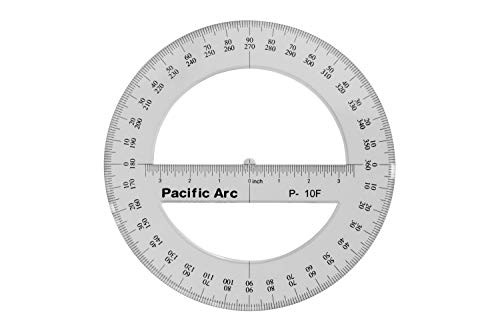 Pacific Arcs 10 Inch 360 Degree Plastic Circular Protractor Clear