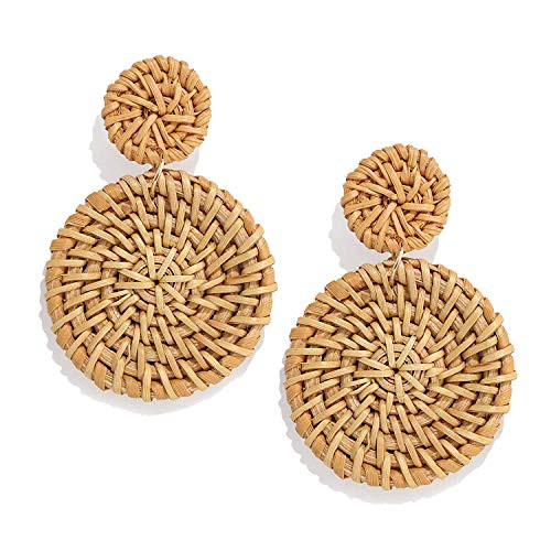 CEALXHENY Rattan Earrings for Women Handmade Straw Wicker Braid Drop Dangle Earrings Lightweight Geometric Statement Earrings C Double Disc CEALXHENY Rattan Earrings for Women Handmade Straw Wicker Braid Drop Dangle Earrings Lightweight Geometric Statement Earrings C Double Disc