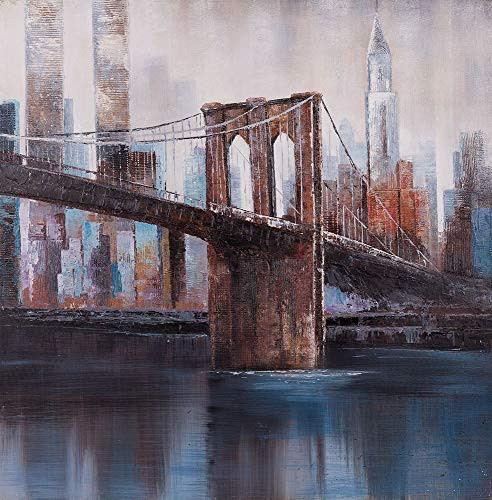 Posterazzi Collection Brown and Blue Brooklyn Bridge Poster Print by Atelier B Art Studio 12 x 12