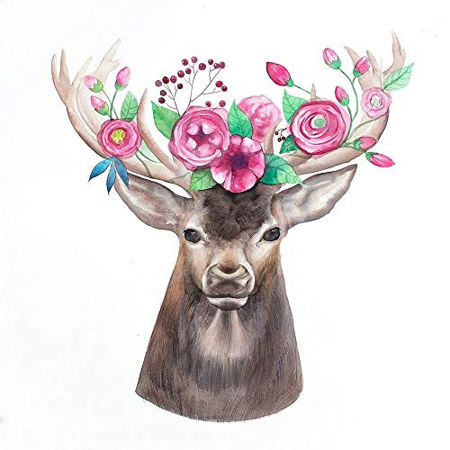 Posterazzi Collection Deer Head with Flowers Poster Print by Atelier B Art Studio 12 x 12
