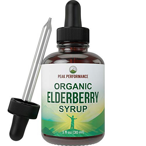 Organic Elderberry Syrup - USA Grown Vegan Black Elderberry Sambucus Extract Liquid Drops by Peak Performance_ Immune Support Supplement_ Natural Flavors No Alcohol or Artificial Sweeteners_ Tincture
