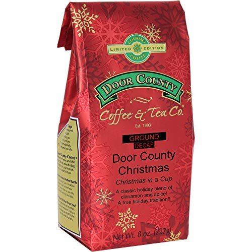 Door County Coffee Holiday Flavored Coffee Door County Christmas Decaf Cinnamon and Spice Flavored Coffee Medium Roast Ground Coffee 8 oz Bag