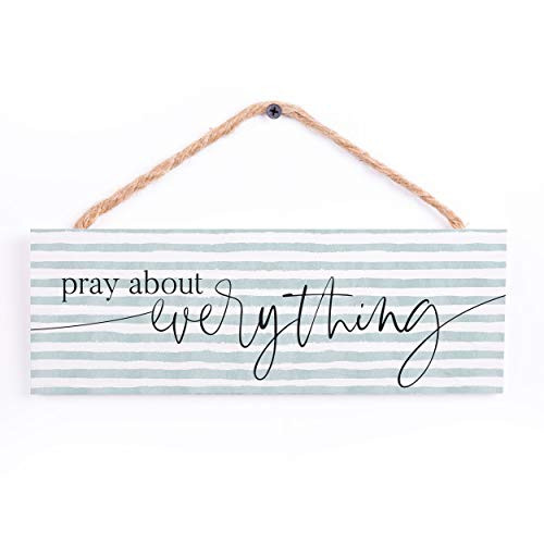 P_ Graham Dunn Pray About Everything Blue Stripe 10 x 3_38 Pine Wood Hanging String Sign P_ Graham Dunn Pray About Everything Blue Stripe 10 x 3_38 Pine Wood Hanging String Sign