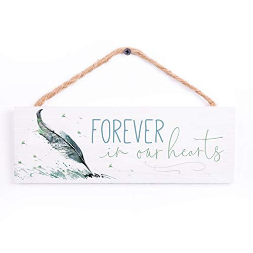 P_ Graham Dunn Forever in Our Hearts Green Feather 10 x 3_38 Pine Wood Hanging String Sign