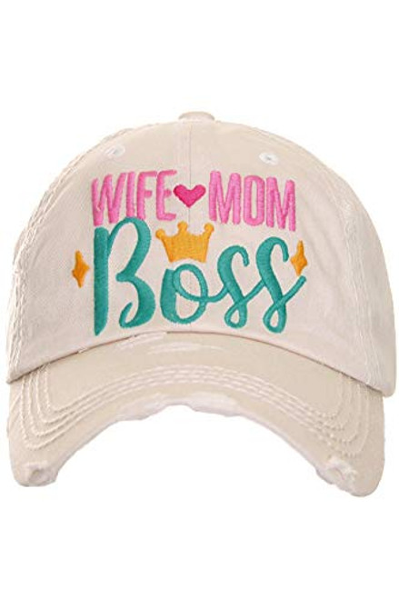 ScarvesMe KBETHOS Wife Mom Boss Ladies Vintage Distressed Stitch Baseball Cap Hat
