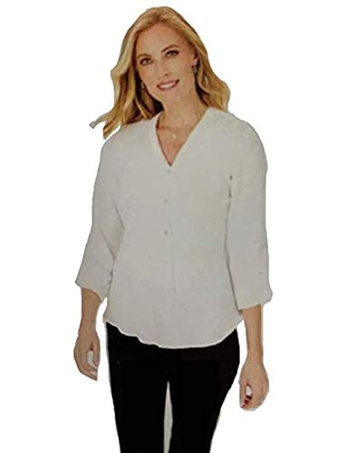 Foxcroft Button Closure Gauze Blouse for Women XL White
