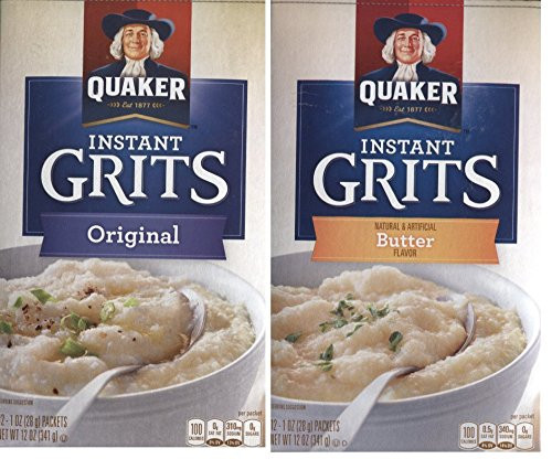 Quaker Instant Grits - Kosher Bundle of 2 Boxes of 1 oz Packages - Original and Butter