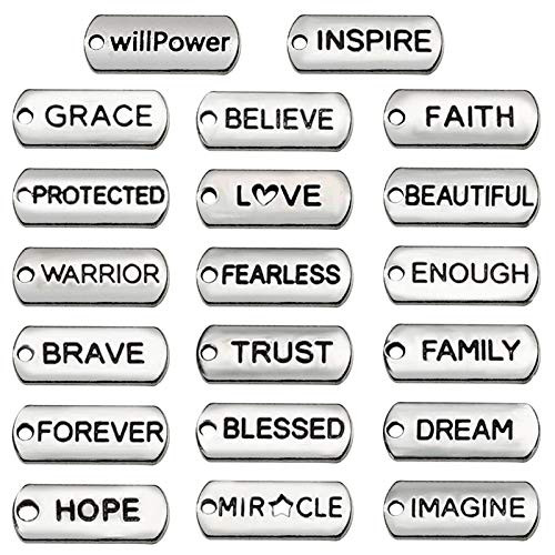 60Pcs Inspirational Charms Pendants for Jewelry MakingMixed Motivational Words Pendants Beads Charms DIY Craft Supplies Bracelet Charms Bulk for Jewelry Necklaces Bracelet Making Keychains