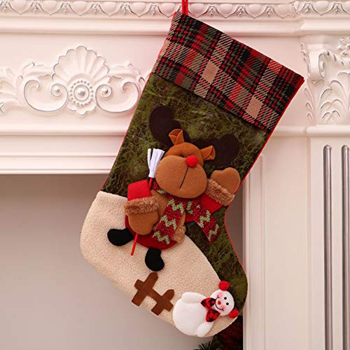 LANDREACH 2020 New Version 19 Christmas Stocking Classic Big Xmas Stockings Santa Snowman Reindeer Character for Family Holiday Christmas Party Accessory Decorations GreenReindeerSnowman