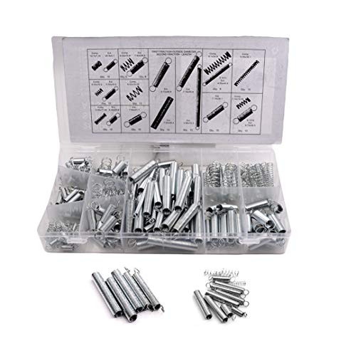 DREAMLANDSALES 200pcs 20 Sizes Zinc-Plated Compression   Extension Spring Assortment Set Assorted Kit Metal Electrical Hardware Drum Extension Tension Springs