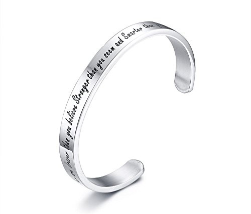 Stainless SteelYou are braver than you believe Stronger than you seem and Smarter than you think Cuff Bangle