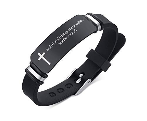 MEALGUET Stainless Steel Silicone Bible Verse Bracelet Motivational Quotes Message Scripture Faith Christian Wristband Religious Jewelry Gift for Men