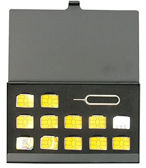 BlueCraft Slim Nano SIM Max_ 12 nano SIM cards Card Aluminum Holder Case Storage with SIM Card adapters Black BlueCraft Slim Nano SIM Max_ 12 nano SIM cards Card Aluminum Holder Case Storage with SIM Card adapters Black