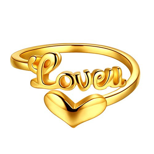 beautlace Love You Adjustable Rings 18K Gold Plated Love Heart Open Ring Jewelry for Women and Girls KR0020Y