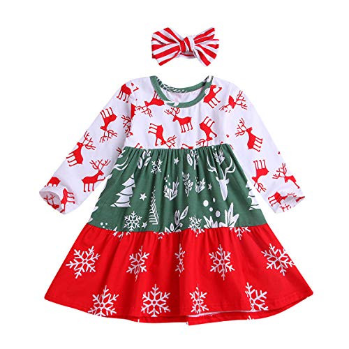 Happy Town 2PCS Toddler Baby Girl Christmas Dress Ruffle Long Sleeve Deer Printed A-line Skirt Princess Dress Party Outfits Xmas Princess Skirt 3-4T Happy Town 2PCS Toddler Baby Girl Christmas Dress Ruffle Long Sleeve Deer Printed A-line Skirt Princess Dress Party Outfits Xmas Princess Skirt 3-4T