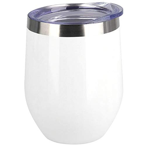 SUNWILL Insulated Wine Tumbler with Lid White Double Wall Stainless Steel Stemless Insulated Wine Glass 12oz Durable Insulated Coffee Mug for Champaign Cocktail Beer Office
