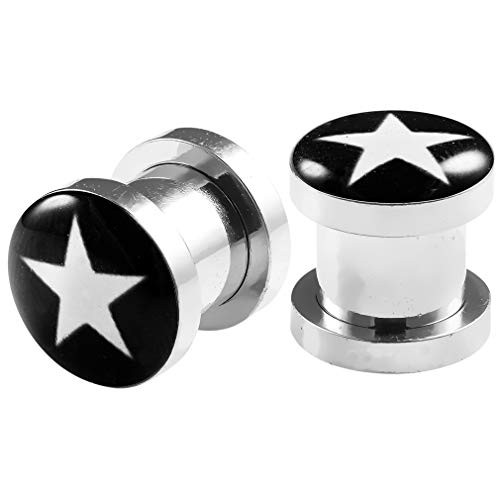 Bling Piercing 2pc 0g - 8mm Gauge 316L Surgical Steel Flesh Tunnels White Star Lobe Stretcher Plugs Ear Stretching Expander