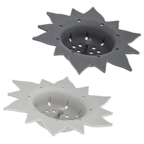 Cook with Color Kitchen Sink Strainer Silicone Flexible Sink Strainer Sink Drain Strainer Sunflower Shape 2 Pack - Gray   Charcoal