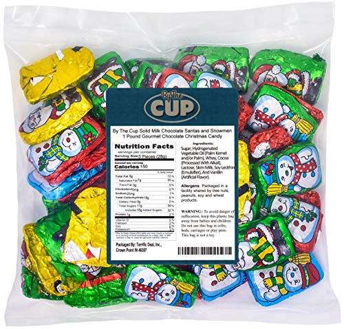By The Cup Solid Milk Chocolate Santas and Snowmen 1 Pound Gourmet Chocolate Christmas Candy