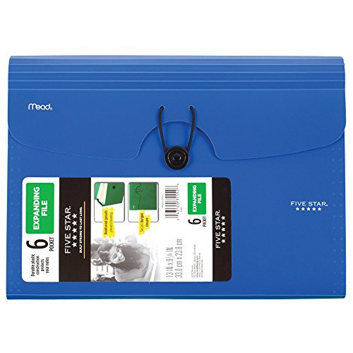 Five Star 6-Pocket Expanding File, Plastic Expandable File Folder, Color Will Vary (35552)