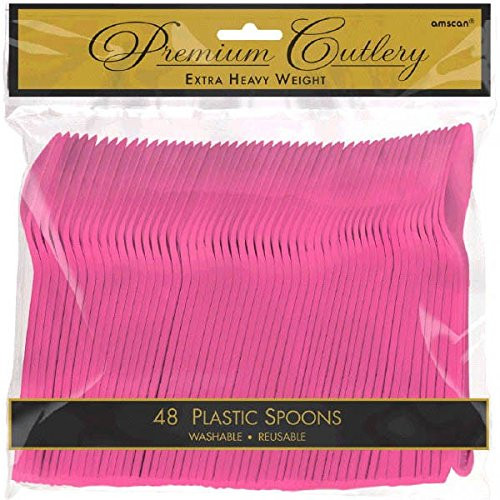 Party Perfect Reusable Plastic Spoons Tableware, Bright Pink, Full Size, Pack of 48