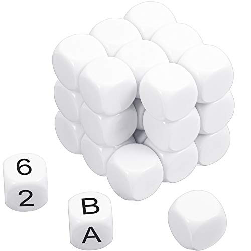 60 Pieces Blank White Plain Dice DIY Dice for Board Games 16 mm with Storage Bag Acrylic Cubes Round Six Dice