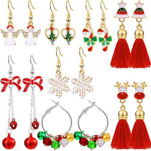 7 Pairs Christmas Earrings for Women Christmas Theme Drop Dangle Earrings Sets Christmas Style B