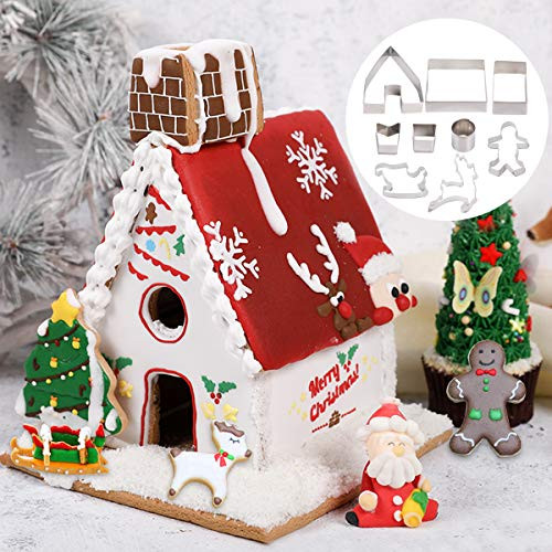 3D Gingerbread House Cookie Cutter Set - 9 PCS DIY Stainless Steel Christmas Cookie Mould Gingerbread BoyElkSledChristmas House Cookie Making For Christmas Decoration 3D Gingerbread House Cookie Cutter Set - 9 PCS DIY Stainless Steel Christmas Cookie Mould Gingerbread BoyElkSledChristmas House Cookie Making For Christmas Decoration