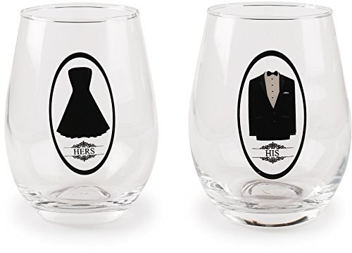 Circleware 77062 Set of 2 His and Hers Stemless Wine Glass Home and Kitchen Utensils, 18.5oz, Circleware
